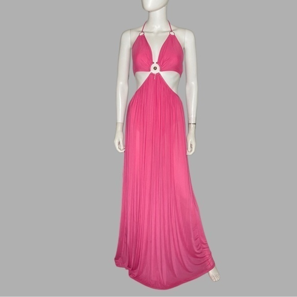 Cherry Mellow Hot Pink Beautiful Cut Out Maxi‎ Dress With Bodysuit Lining